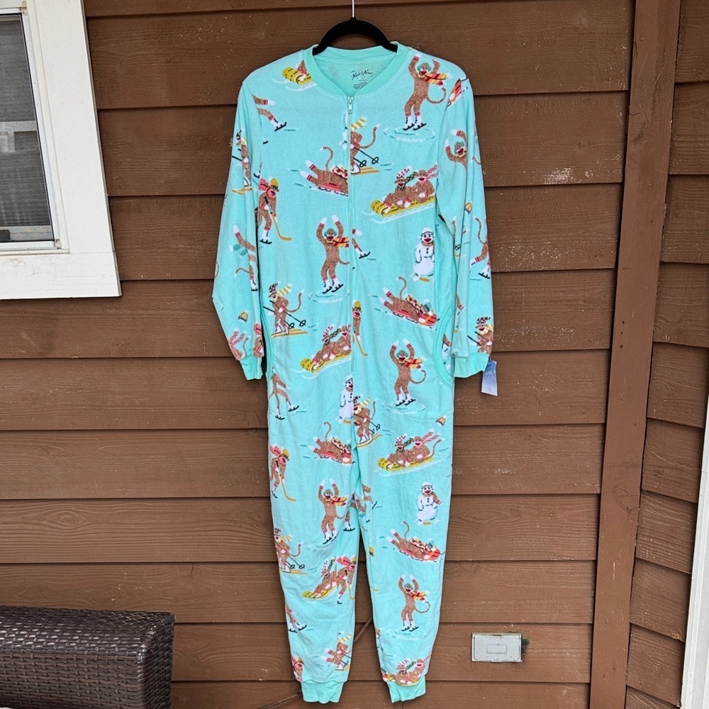NWT Nick & Nora Downhill Monkeys Print One Piece Pajama size small